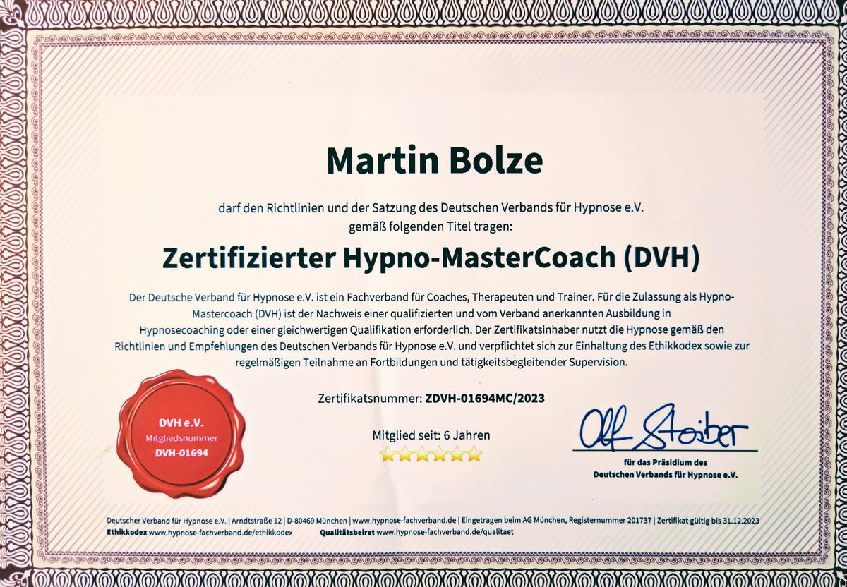 Zertifizierter Hypno-MasterCoach, Deutscher Verband für Hypnose