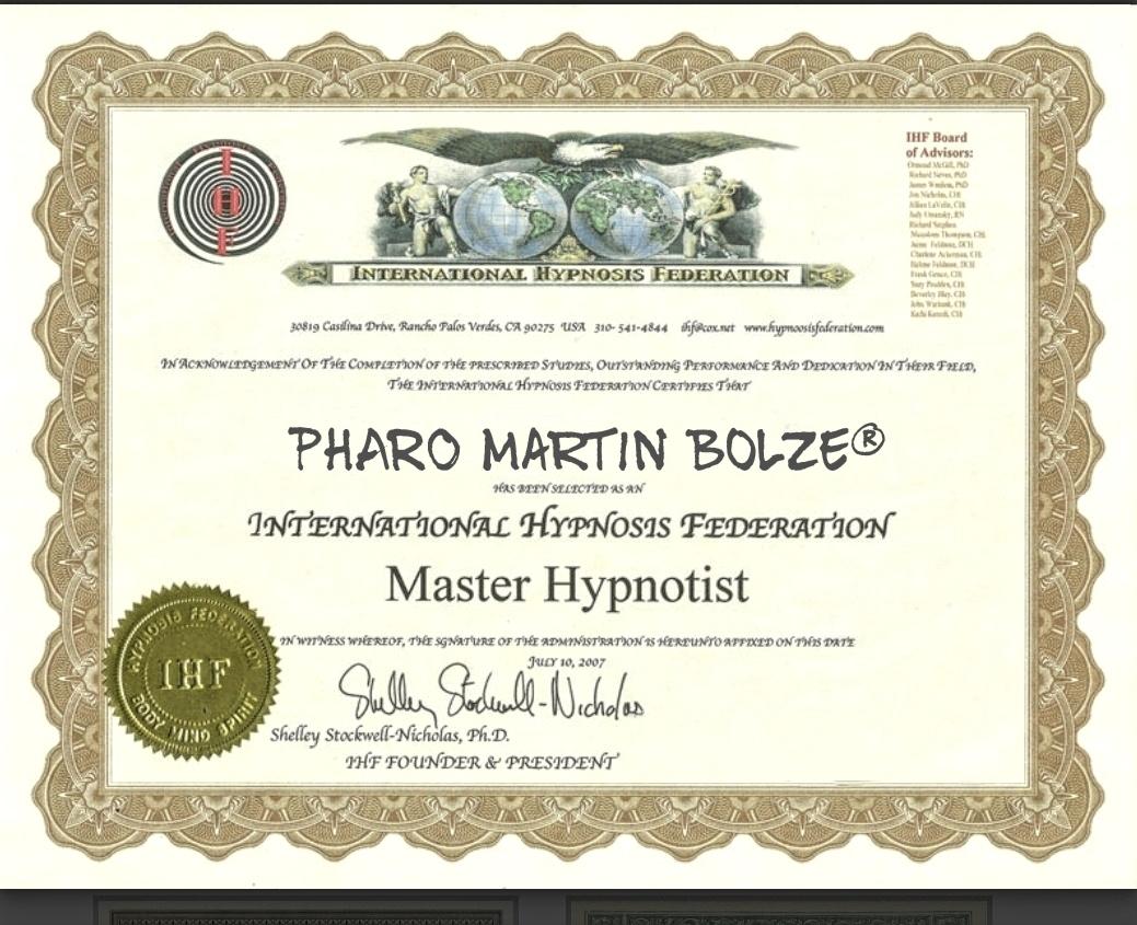 International Hypnosis Federation Master Hypnotist Zertifikat
