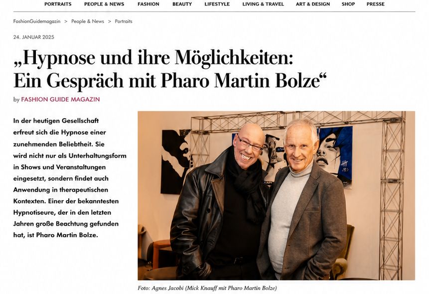 Fashion Guide Magazin Interview mit PHARO Martin Bolze über Hypnose